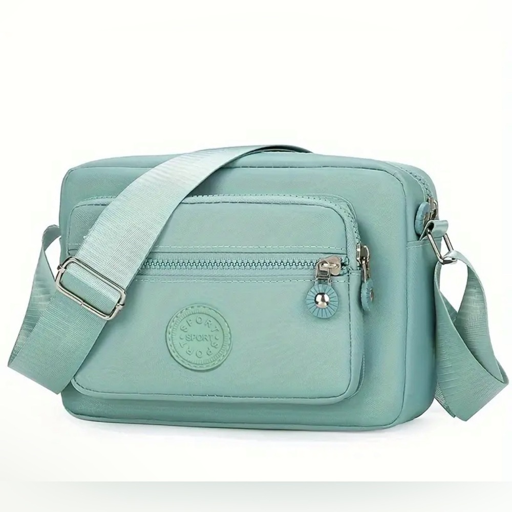 Crossbody Nylon Bag Mint Green with Adjustable Strap Medium Size